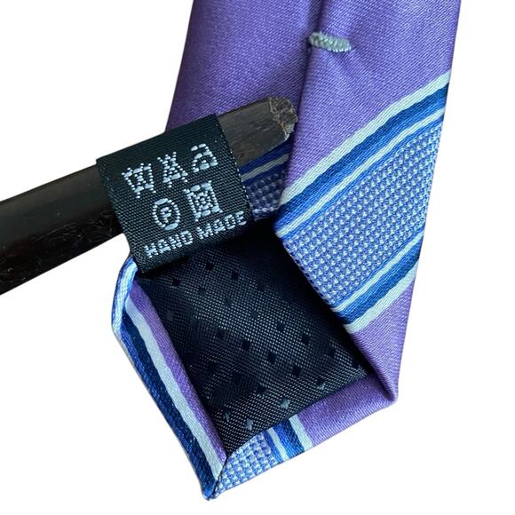 Vintage Yves Saint Laurent YSL Silk Tie Striped Italy Lavender Purple Blue White - Picture 5 of 9